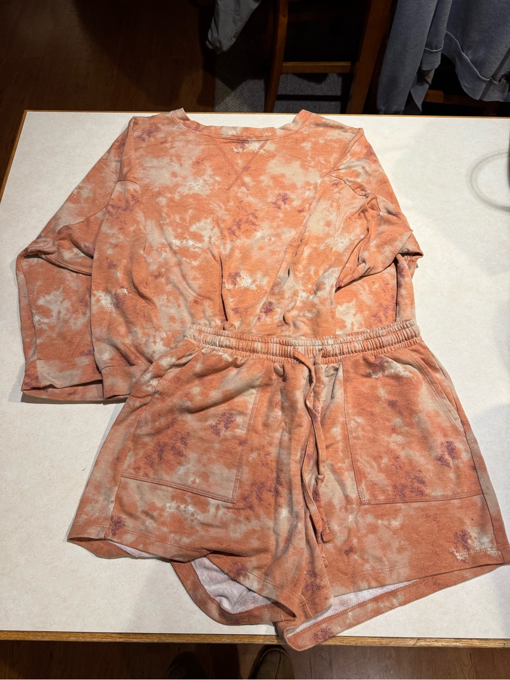 Zenana Outfitters Orange Cream Tie-Dye Terry Lounge Set